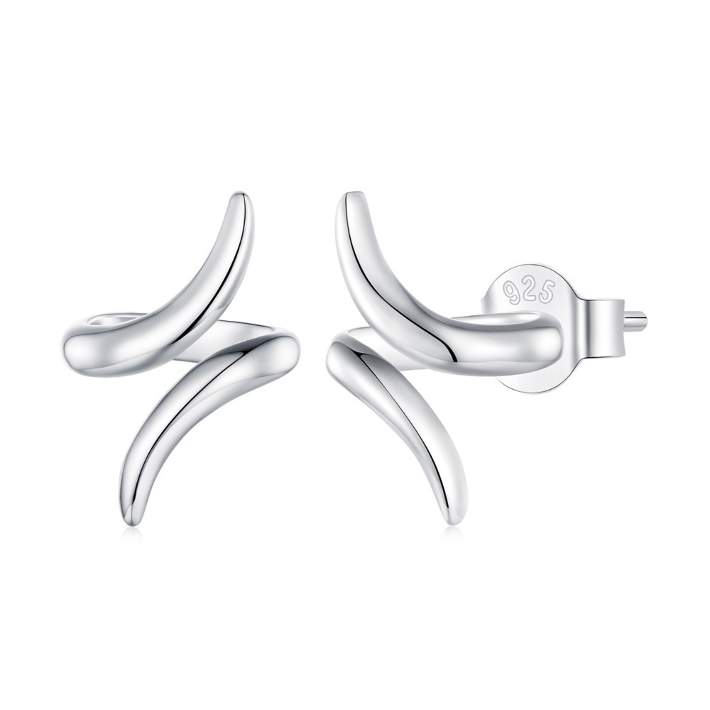 925 Sterling Silver Earphone Earrings – Sculptural Hug Design – Plated Platinum